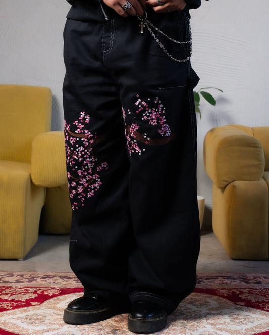 Embroidered Sakura Denim Pants